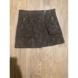 21 Saints PU Brown Faux Leather Skirt With Pockets Size Large